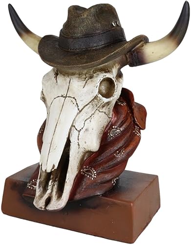 Miniatura 4 de Ebros Gift Colorido cráneo de vaca con cuernos de vaquero occidental con sombrero y bufanda bandana figura de escritorio fauna silvestre bisontes