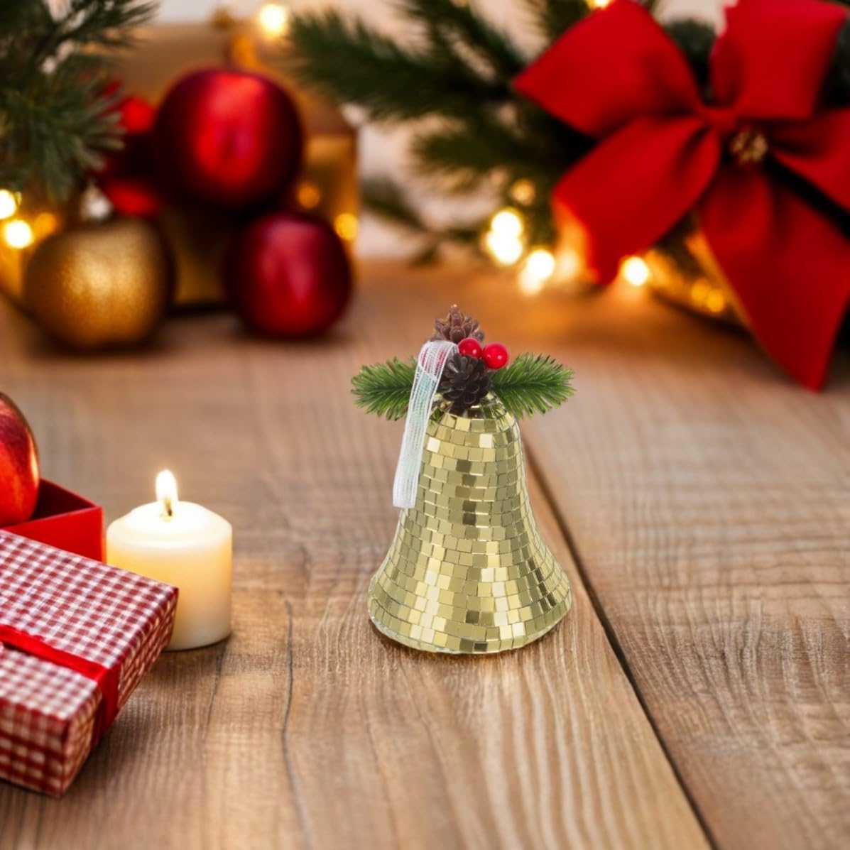 Toyvian 5 Piezas Adorno de Campana de Cristal Reflectante Dorado para Árbol