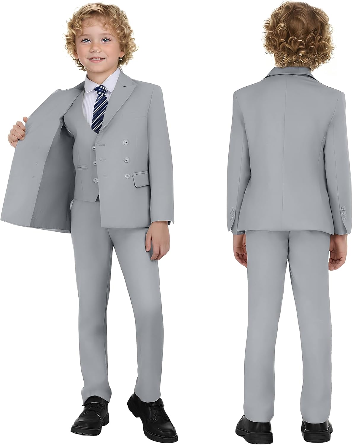 Boys Suit Kids Tuxedo Double Breasted Suits for Boy Dress Pants Set Slim Fit Formal Wedding Ring Bearer Outfit with Tie
