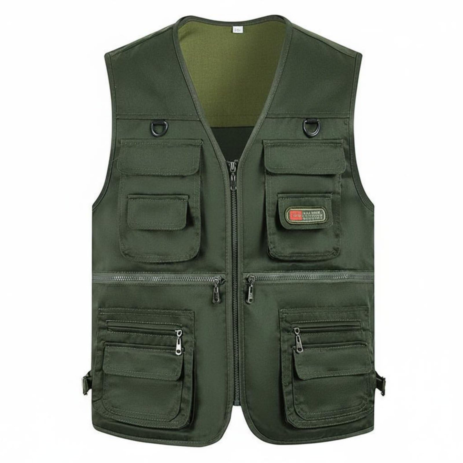Enakshi Loose Fit Multi-Pocket Fishing Vest Plus Photographer's Travel Vest Lightweight Outdoor Work Gilet Zipper Closure for Fishermen, Photographers, Hiking, Army Green, 3XL-image-12