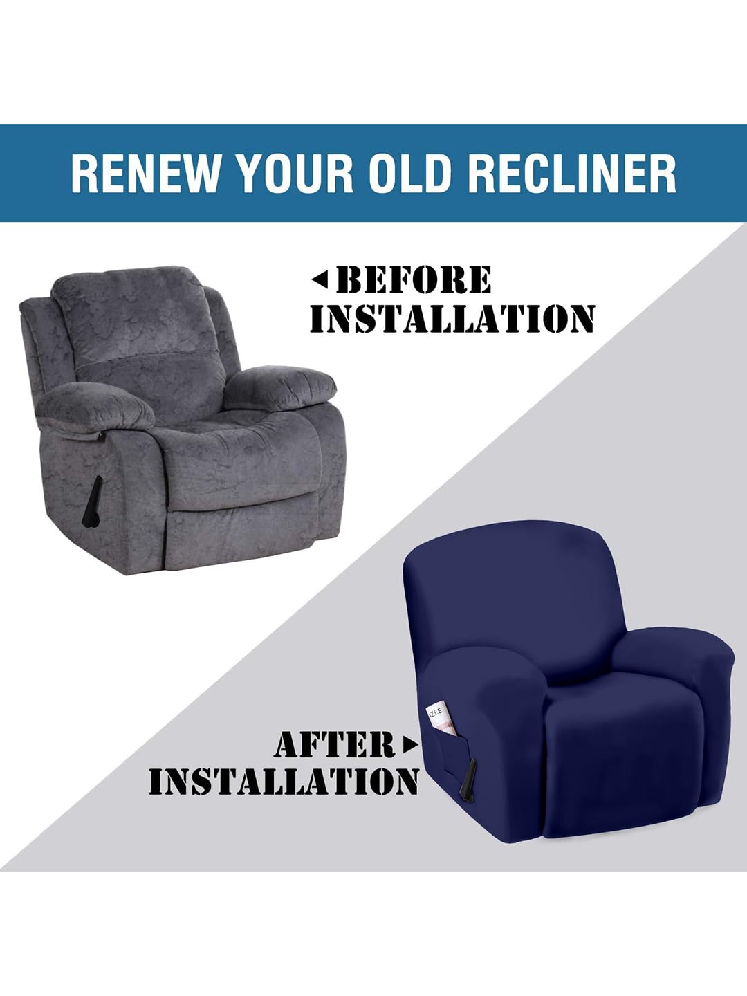 VORHANG Super Stretch Printed Recliner Cover Recliner Couch Covers Recliner Chair Cover Form Fitted Non Slip Reclining Slipcovers for Standard Large Recliner, Soft Thick,Navy Blue 1