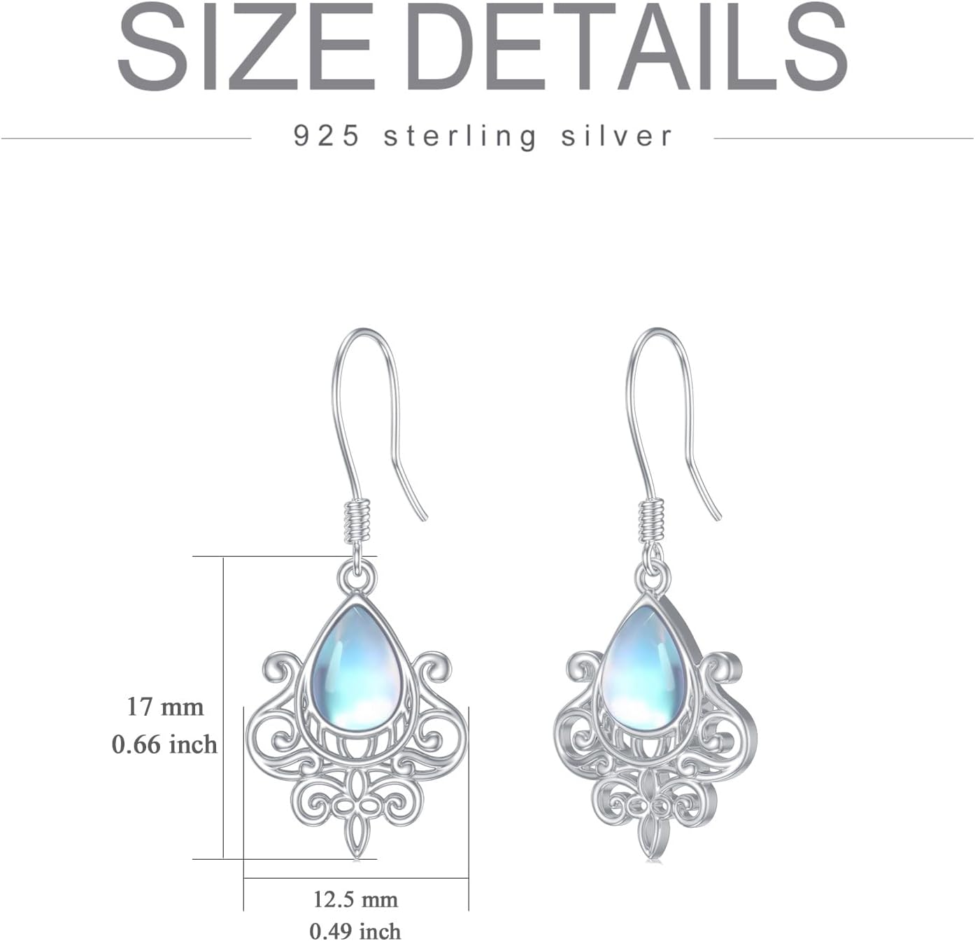 PELOVNY Moonstone Earrings for Women S925 Sterling Silver Flower Filigree Dangle Earrings Floral Moon Stone Jewelry Gifts for Mom Daughter Wife - Image 3