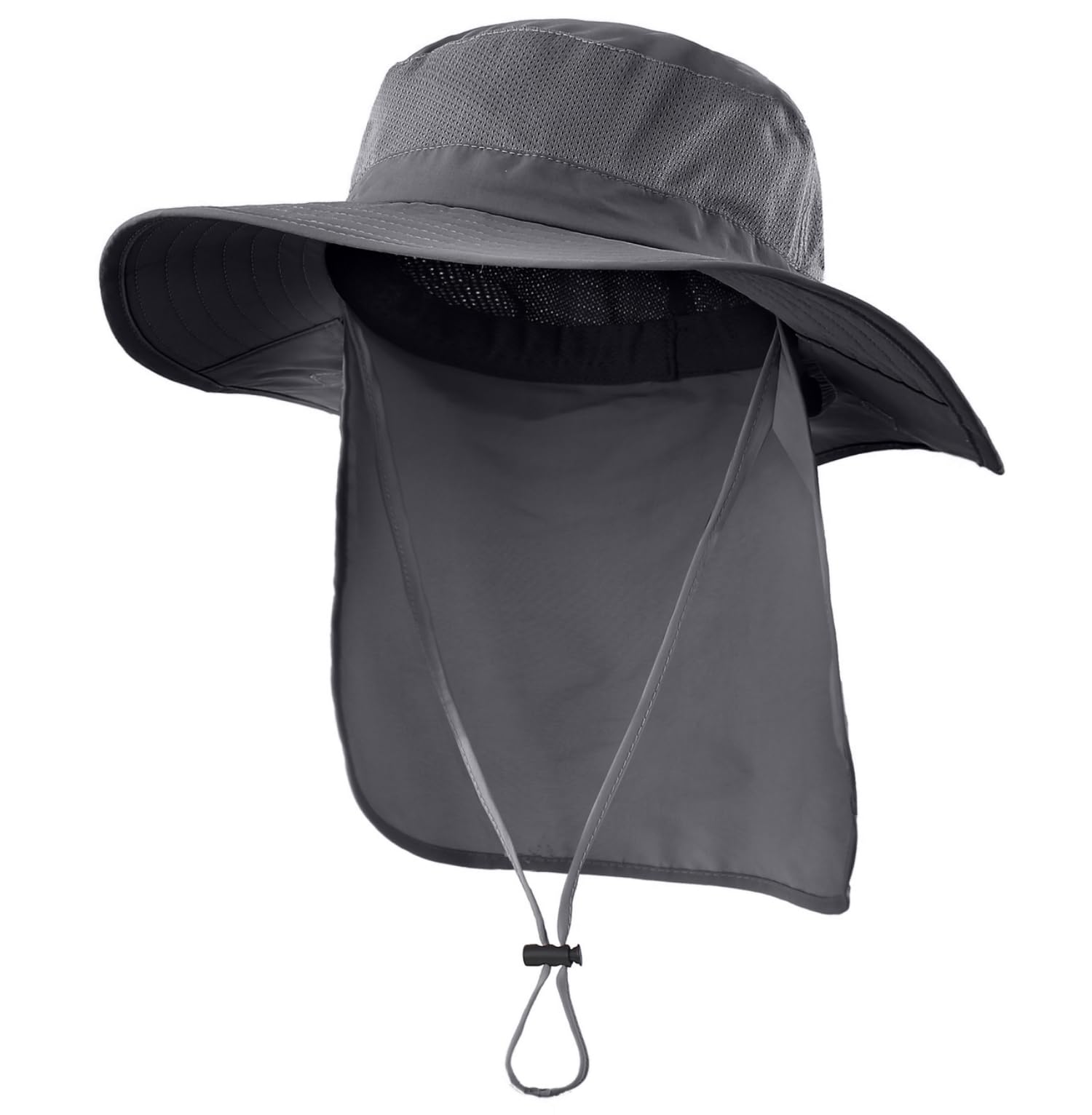 Decentron Men's Dark Grey Outdoor Upf50+ Mesh Sun Hat Wide Brim Fishing Hat With Neck Flap Hiking Bucket Hats For Wo (Dark Grey)