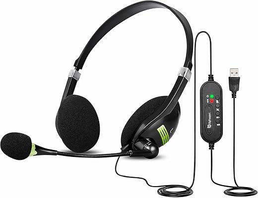 BigPassport USB Wired Over Ear Headphones with Noise-Cancelling with mic for PC, Laptop, Computer Model- Pro-Tech 440 Black