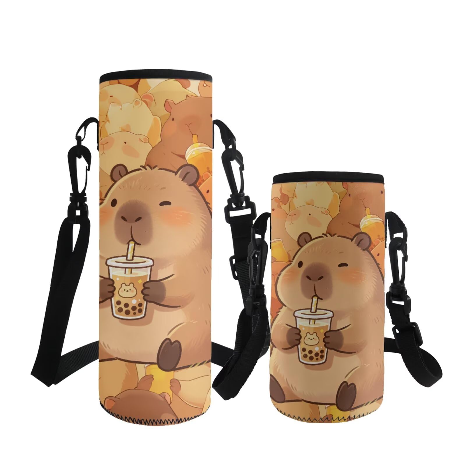 ASQVTIFE Cute Capybara Water Bottle Carrier with Strap for Kids Girls Neoprene Insulated 500ml Kawaii Capybara Water Bottle Carrier Bag for Toddler Kindergarten Elementary Camping Steel L — image 1