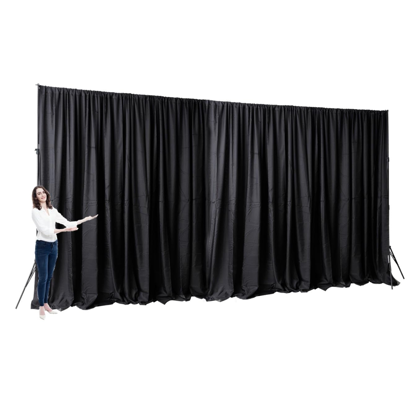 Two Layers Backdrop Made with One Piece Chiffon Tulle & Polyester. Use as Extra Wide Semi-Blackout Curtains, Stage Curtains or Garage Divider Curtain.
