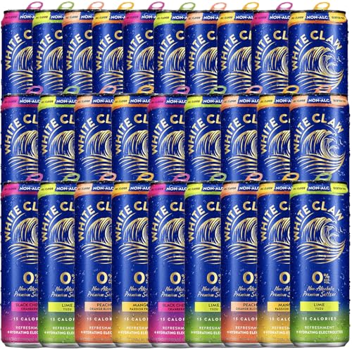 White Claw 36 Pack 0% Alcohol Peach, Mango, Lime and Black Cherry Non-Alcoholic Premium Non-Hard Seltzer | 15 Calories, Gluten Free, Hydrating Electrolytes