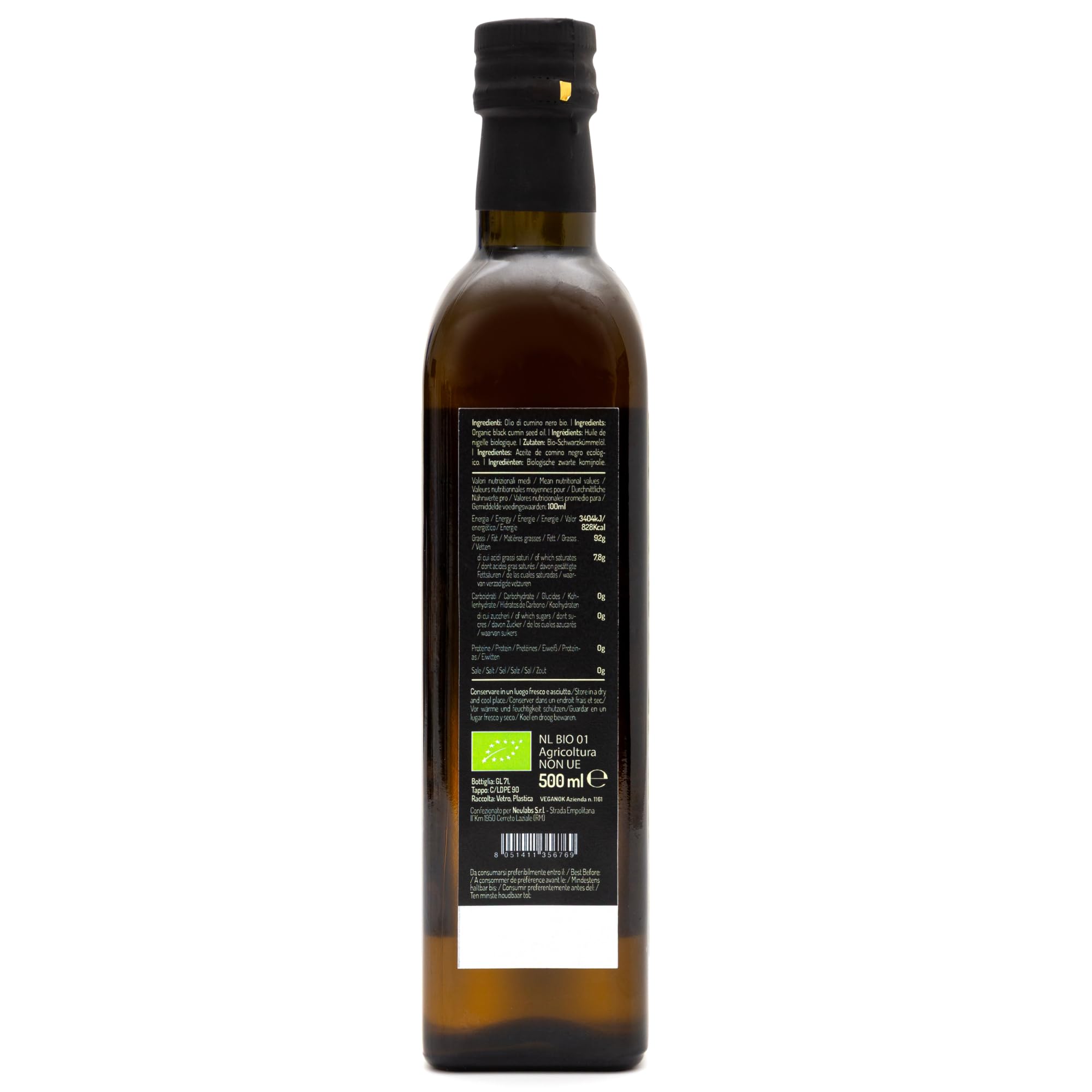 Aceite de Comino Negro Bio - 500ml. Aceite de Semilla Negra también llamado Nigella Sativa es Rico en Omega 6/9 y Timoquinona ideal para Condimentos - Black Seed Oil Organic Cold Pressed