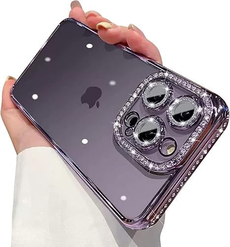 AmazFCCY Funda para iPhone 14 Pro Max de 6.7 pulgadas, bonita funda de lujo con diamantes de imitación de diamantes de imitación suaves y