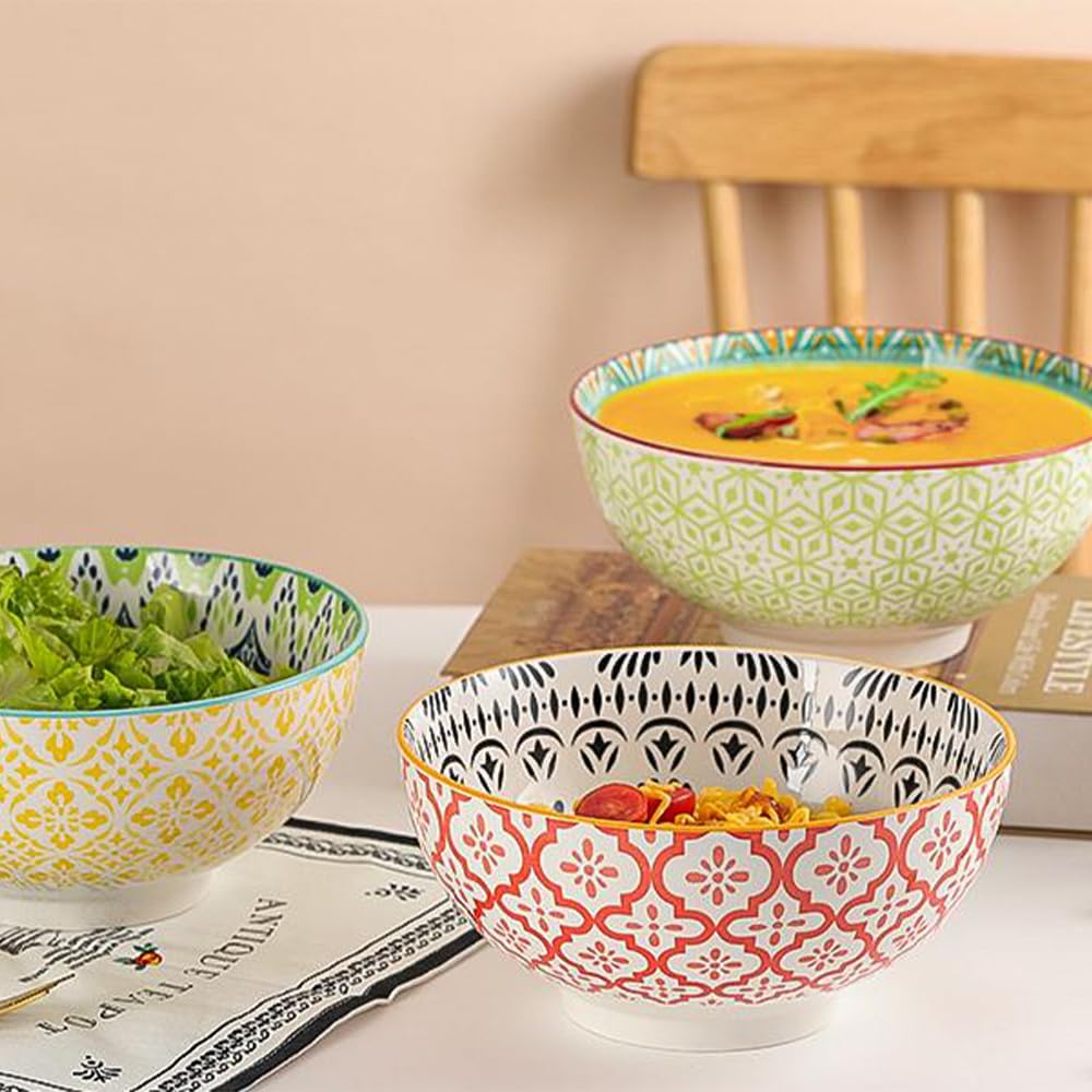 AHX Porcelain Large Serving Platters - Salad Soup Noodles Windows Bowls - Large Cereal Pasta Bowl Set - 3
