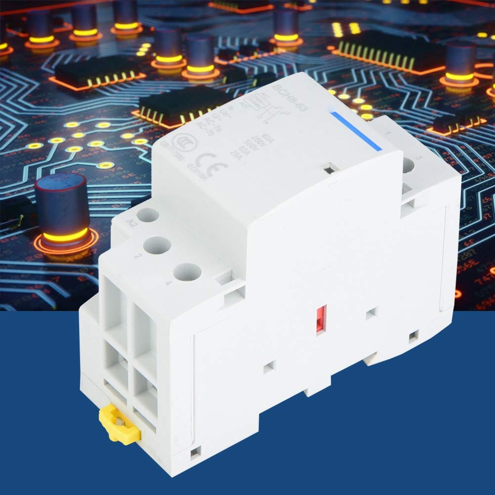 Din Rail AC Contactor, 2 Pole 63A 220V/230V AC Contactor 2P 1NO 1NC 50/60HZ Din Rail Mount AC