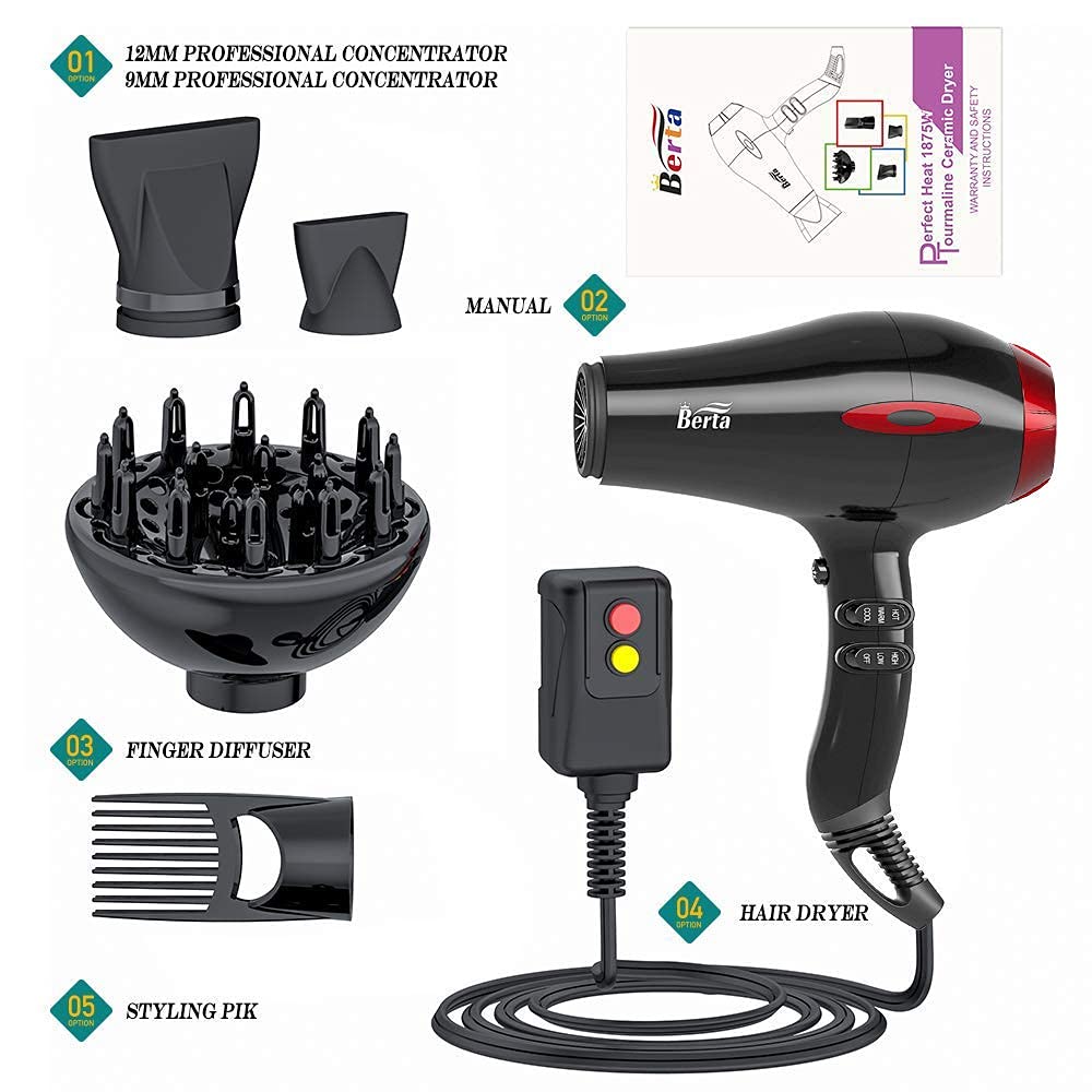 Hair Dryer 1875 Watt Salon Grade, Negative Ions Powerful Blow Dryer