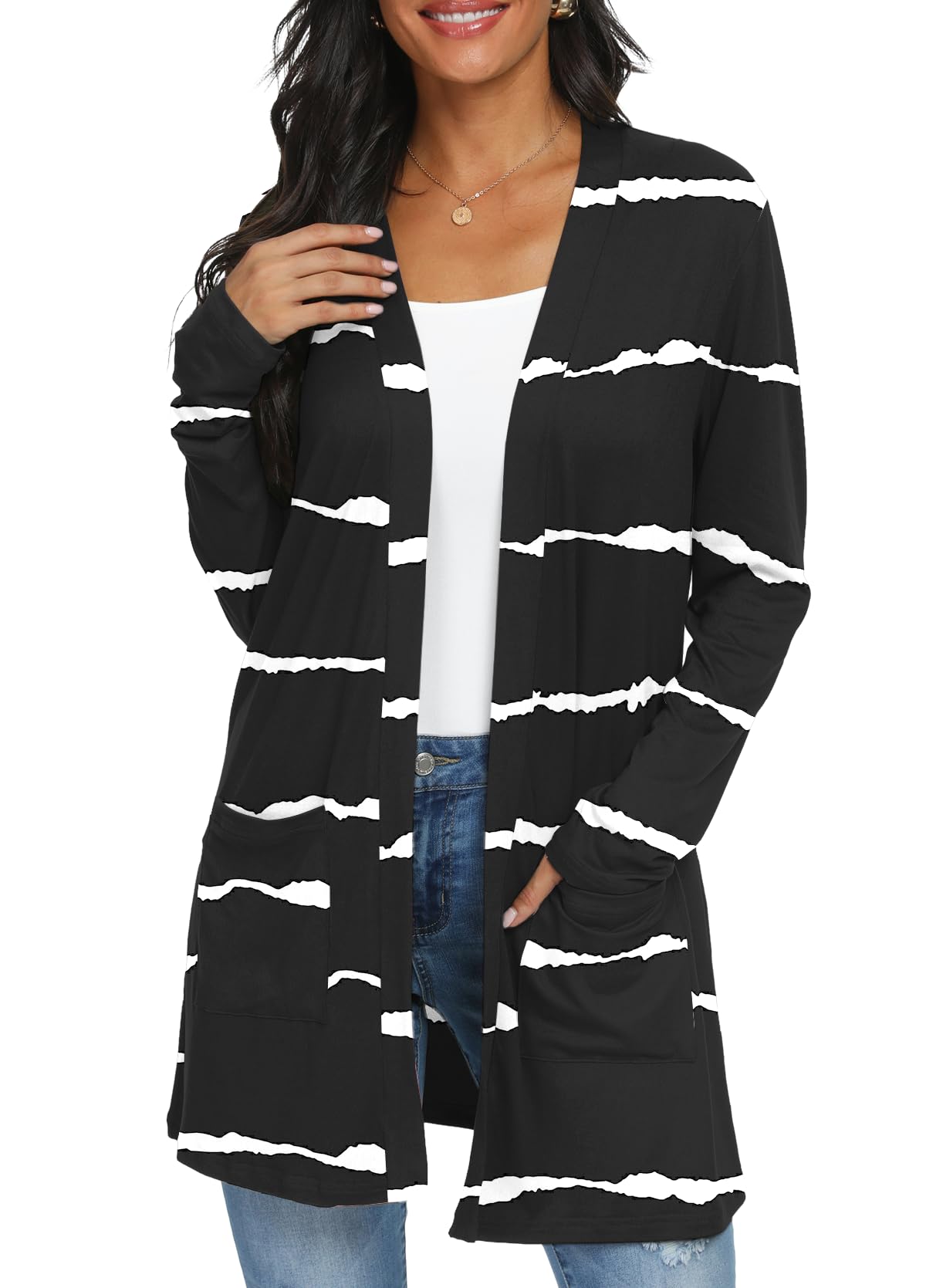 Qixing Cardigan with Pocketes Long Sleeve Women Cardigan Casual Lightweight Open Front Cardigan