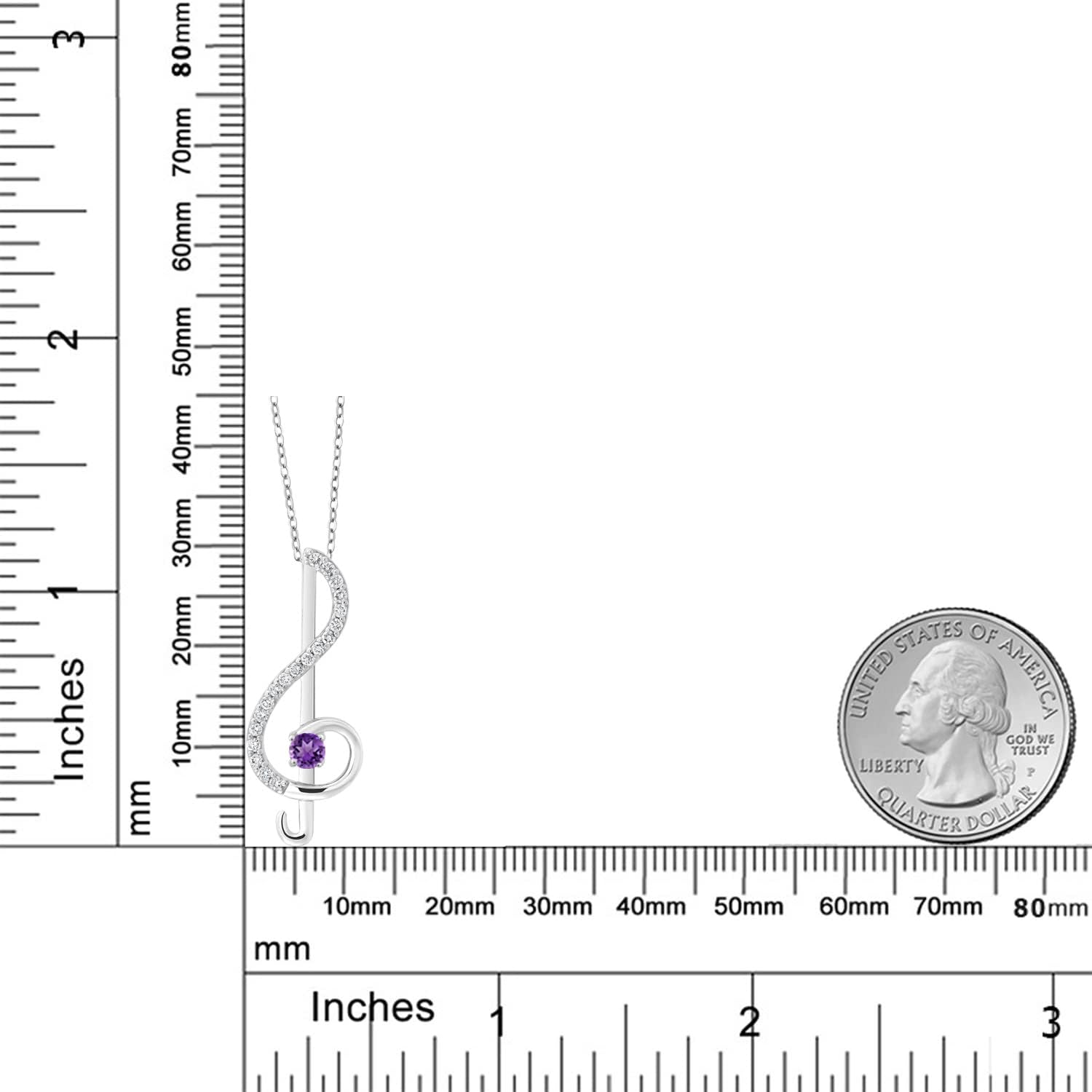 Gem Stone King Treble Clef Music Note Pendant Necklace Set in 925 Sterling Silver For Women By Keren Hanan | Round 3MM Gemstone Birthstone and White Moissanite | with 18 Inch Silver Chain - Image 2