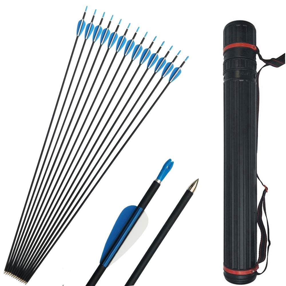 SHARROW 12pcs Frecce in Carbonio 32 Pollici Freccia di Carbonio 1000 Spine 1200 Frecce per Bersagli con Faretra Freccia per Arco Compound Ricurvo
