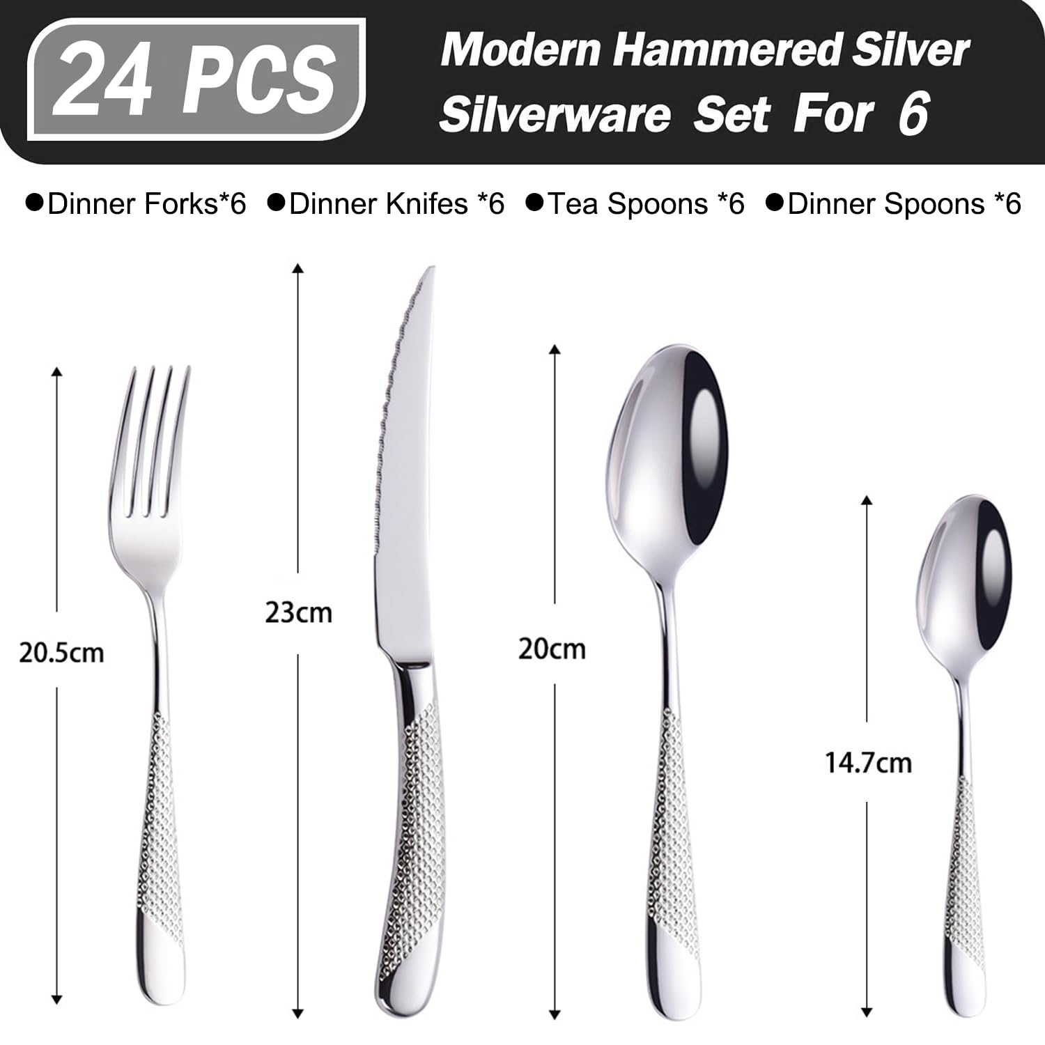 Set di posate in acciaio inossidabile martellato argento oro da