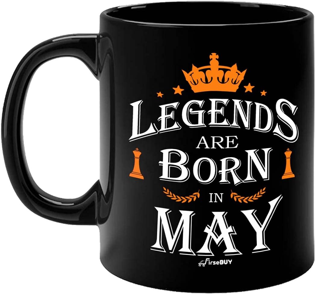 Funny Legends are Born in May Printed Black Ceramic Coffee Mug for Men and Boys