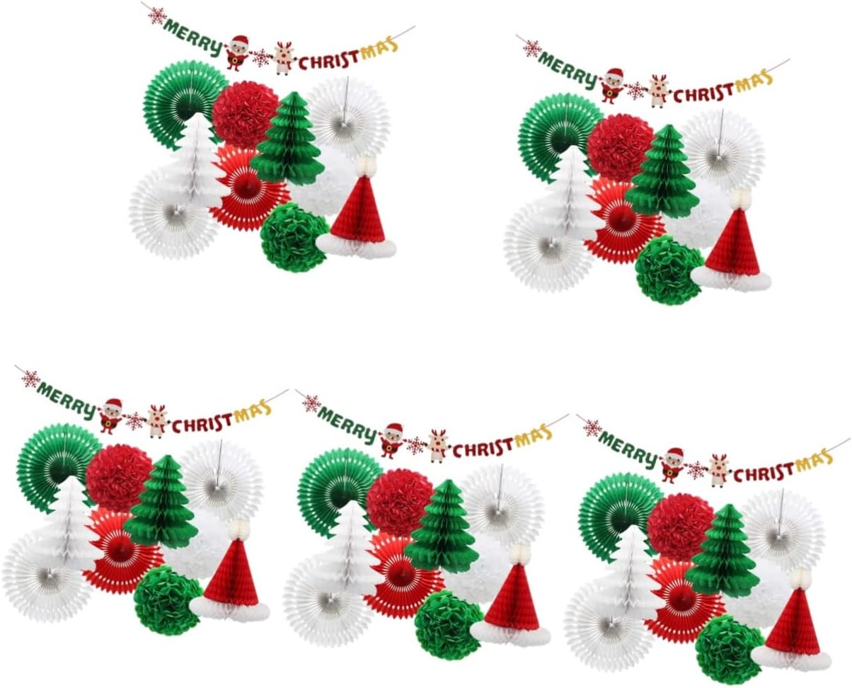 FAVOMOTO 5 sets Pendants Themed of Ornaments Flower Paper Decors Banner Christmas Elements Theme Layout Xmas Honeycomb Props Festive Party Tree Balls Decorations Decorative Hanging