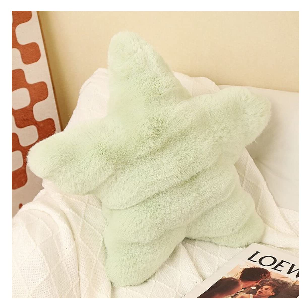 Exquisite Soft Fluffy Star Pillow Lovely Star Pillow Sofa Cushion (19.6in×19.6in, Star-Green)
