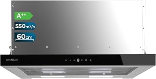 Cecotec Teleskop-Dunstabzugshaube, 60 cm Flux TLT 605500 Glass Black A++. Motor 70W, Niedriger Energieverbrauch, Front aus weißem Glas, Absaugung 550m³/h, Touch- und Gestensteuerung, Aktivkohlefilter.