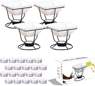 Luvan 7oz Ceramic Butter Warmers Set of 4 with 20 Tealights - Oven Microwave Dishwasher Safe for Seafood Lobster Crab Chocolate Fondue