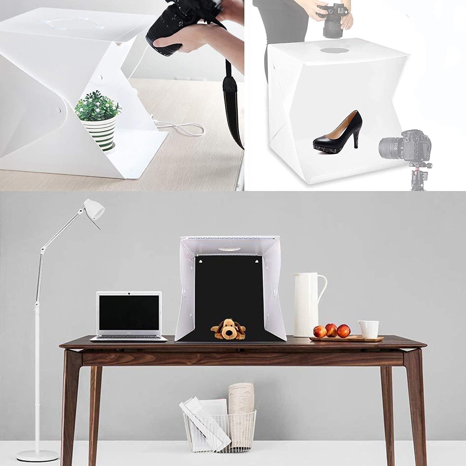 FLAA Fotografia Shooting Tent Kit Portatile Pieghevole Photo Studio Light Box Luminosità regolabile Studio Box con luce LED/6 colori fondali per gioielli e piccoli oggetti