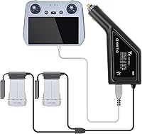 Vista 1 de Hanatora Cargador de batería para coche para DJI Mini 5 4 3 Pro, Mini 3 Drone, 3 en 1 (USB + 2 x Batería) Accesorios de concentrador de carga rápida
