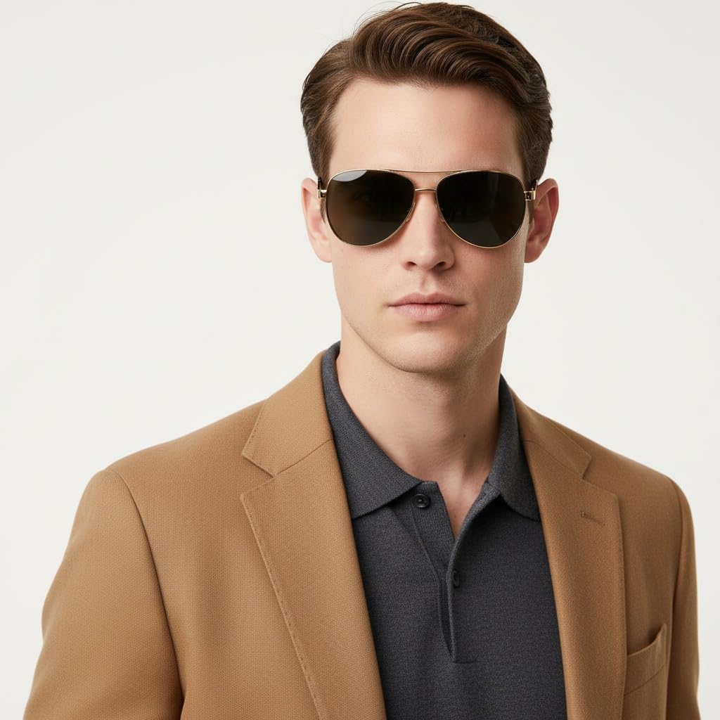 CARFIA Polarized Sunglasses for Men UV Protection, Classic Pilot Style, Acetate Tortoise Arms CA3216