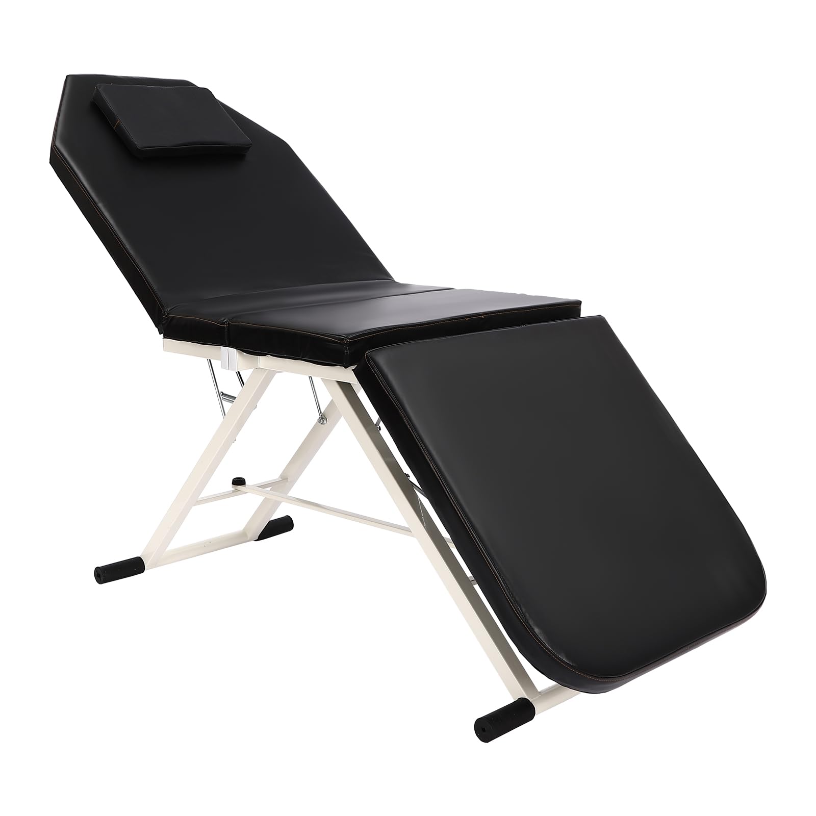 Camilla de masaje plegable con ajustable 70°+45° y almohada, capacidad de carga de 250 kg, portátil, plegable en 3 zonas, para spa, cosméticos, hogar, 182 x 61 x 60 cm, color negro