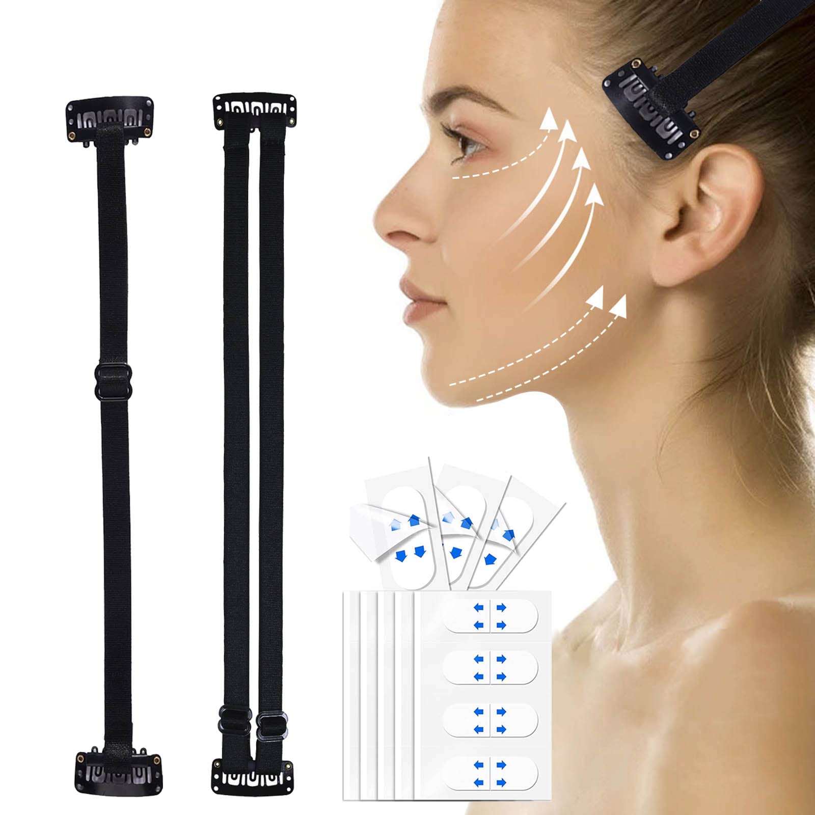 3-in-1 Face Lift Tapes and Bands Set - Facelift Tape for Face Invisible with Bands for Instant Lifting Face Tightening and Smoothing - Secret Face Tape for Wrinkles - Black