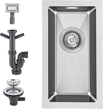25 x 45 x 19 cm Small Kitchen Sink, 304 Stainless Steel Brushed Undermount Sink for Bar,Pub, Caravan,with Overflow Hole, Kitchen Essential, Brushed Satin Process