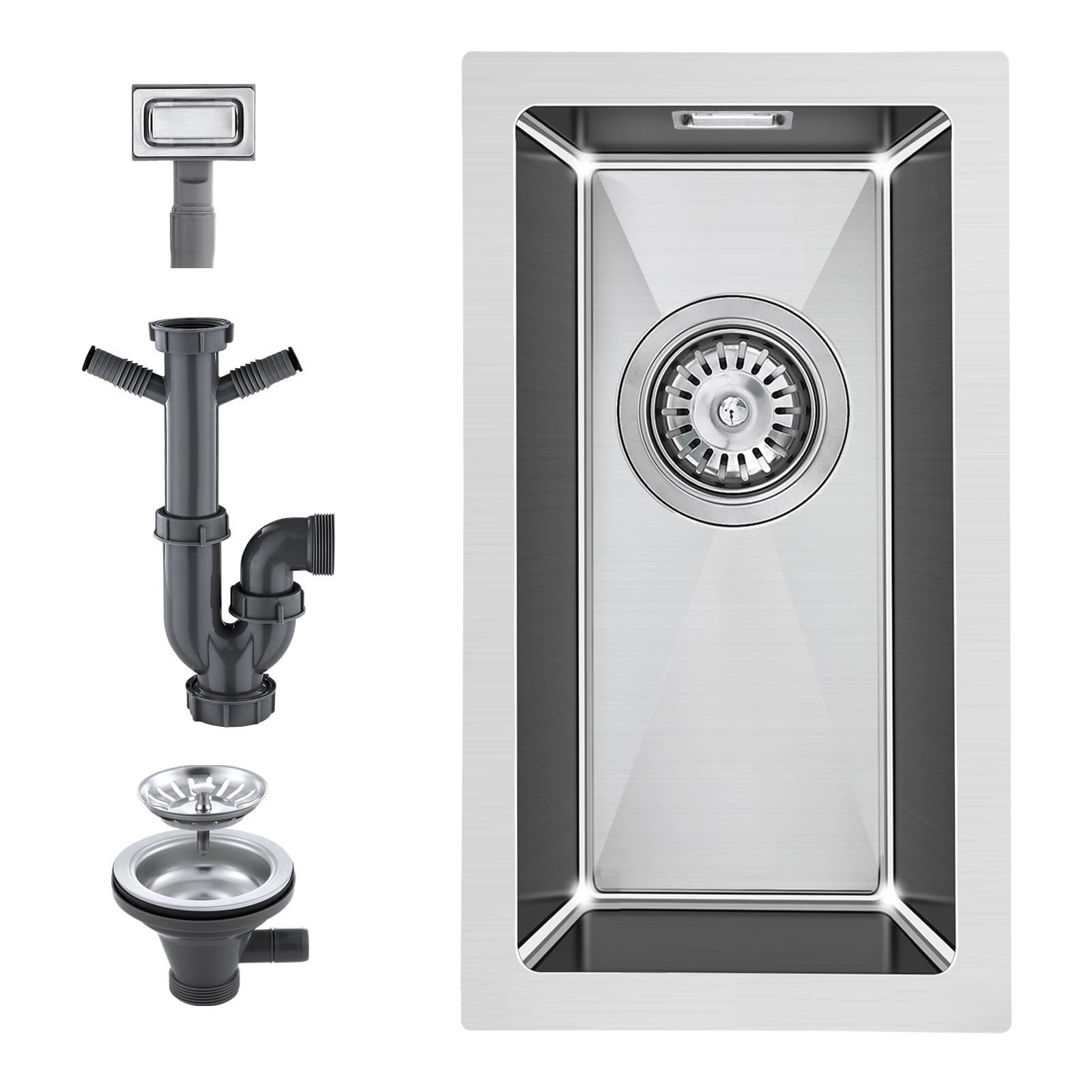 25 x 45 x 19 cm Small Kitchen Sink, 304 Stainless Steel Brushed Undermount Sink for Bar,Pub, Caravan,with Overflow Hole, Kitchen Essential, Brushed Satin Process