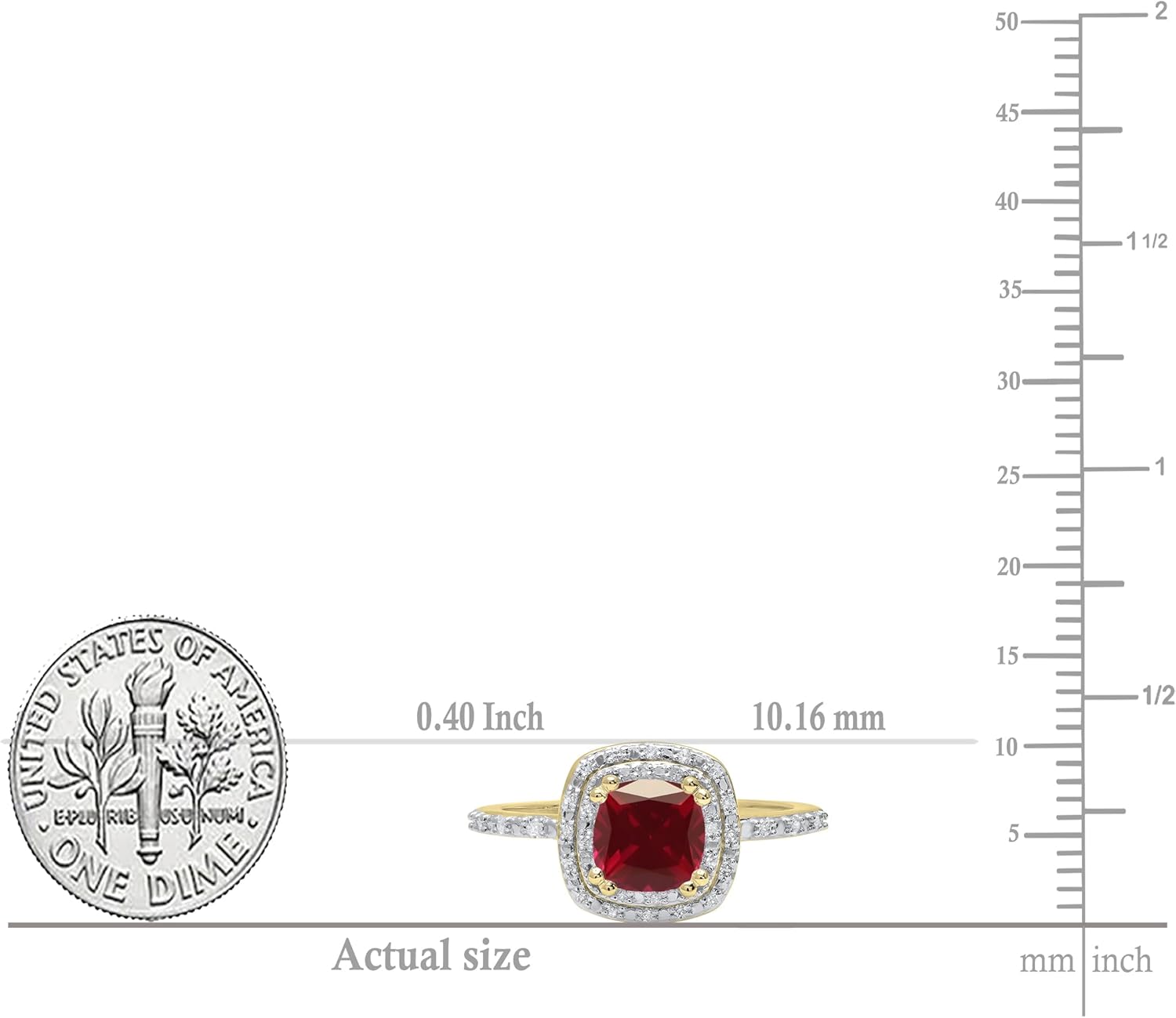 Dazzlingrock Collection 10K 6 MM Cushion Lab Created Gemstone & Round Diamond Ladies Engagement Ring, Yellow Gold