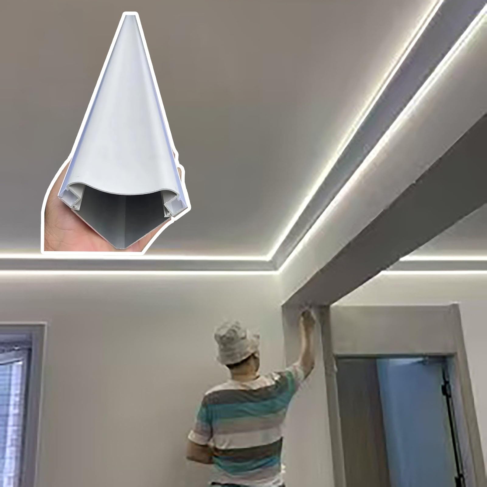 Dimensioni delle modanature per soffitti, Canale LED in Alluminio Bianco for Strisce LED, modanature a Corona e Illuminazione a Parete a soffitto, 1m-30m(10m/32.8ft)
