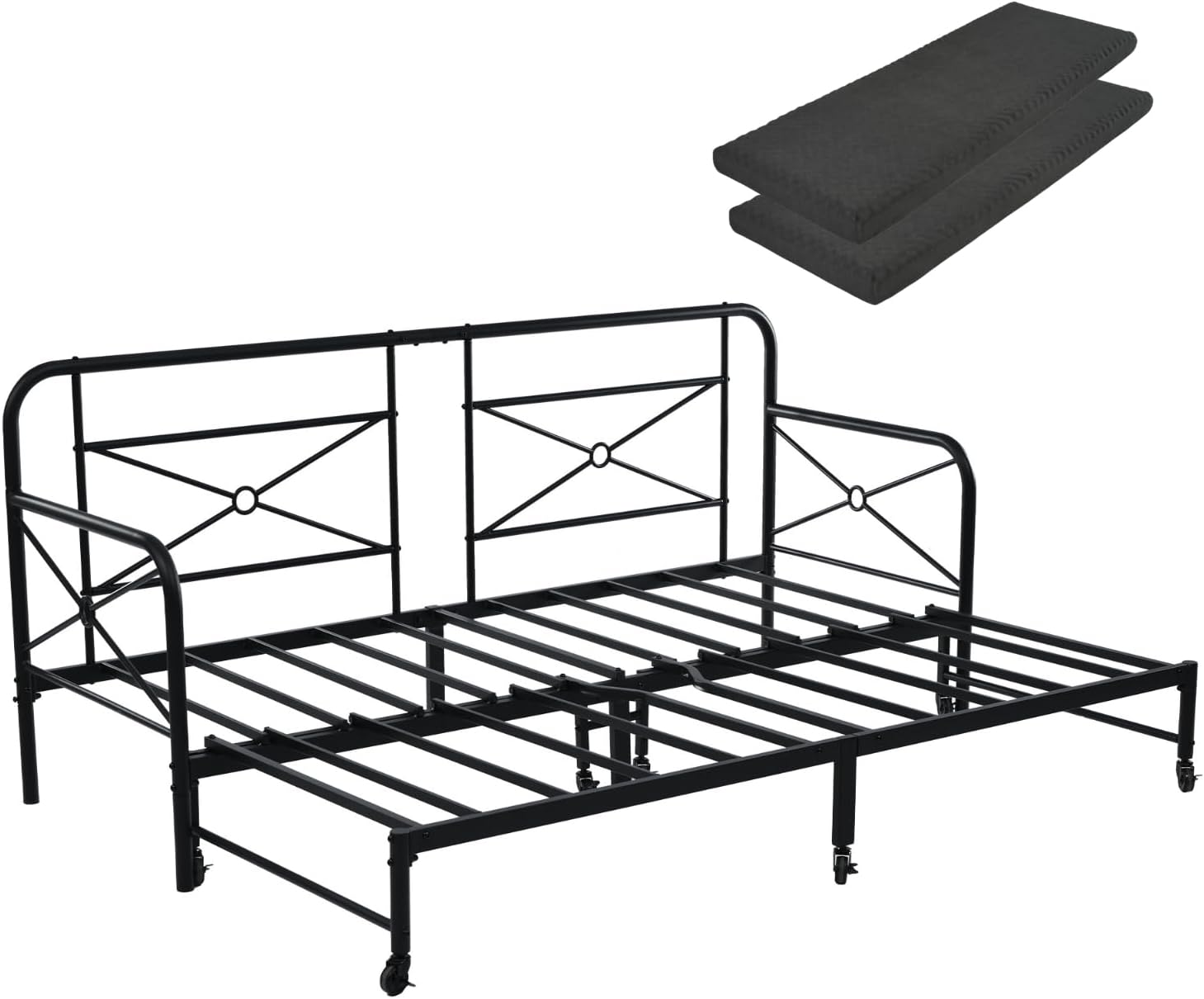 超人気！ 伸長式ベッド ベッドフレーム 2way アイアン 来客用 Black