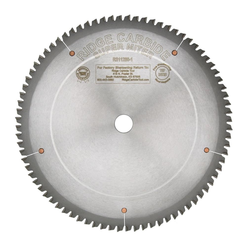 Ridge - Hoja de sierra de carburo de 12 pulgadas 80T, súper inglete, molienda alternativa (4+1), gancho de -2°, orificio de 1 pulgada, grosor de la placa 0.95 pulgadas, corte completo (0.12 pulgadas