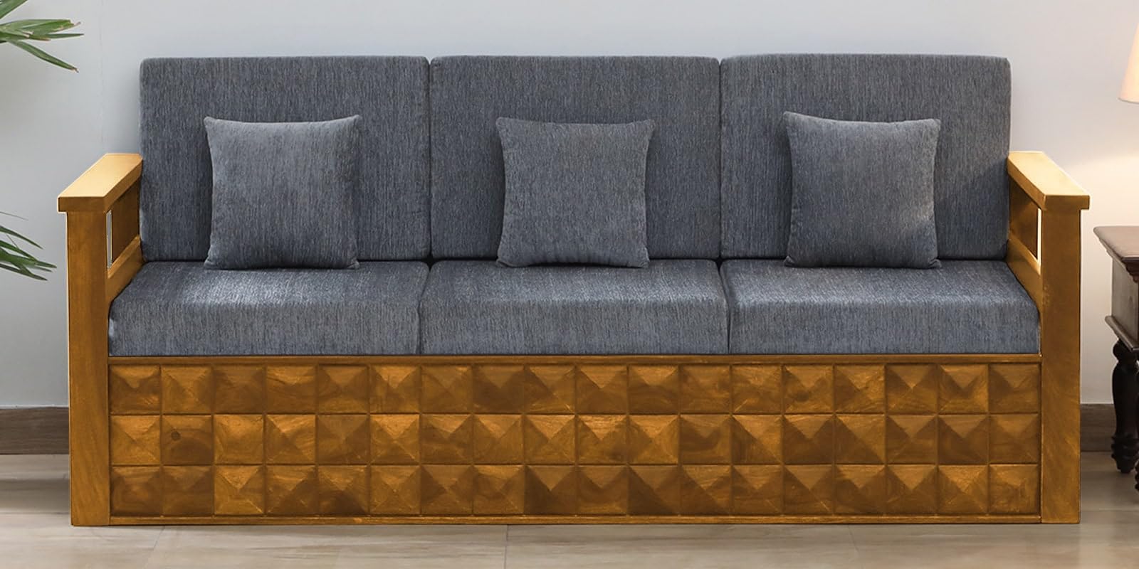 Strata Furniture Sheesham Wood 3 Seater Sofa Set for Living Room Home Office Solid Wood Sofa Set Furniture Wooden Sofa Set 3 Seater (Rustic Teak Finish)