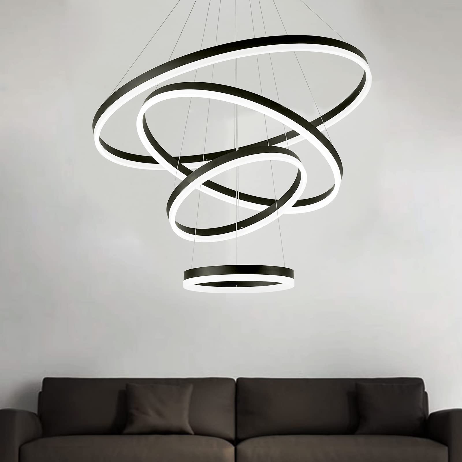 HYJAUSXB Modern LED Chandelier with Remote Control for Dining Room and Staircase Large Rings Foyer High Ceilings
