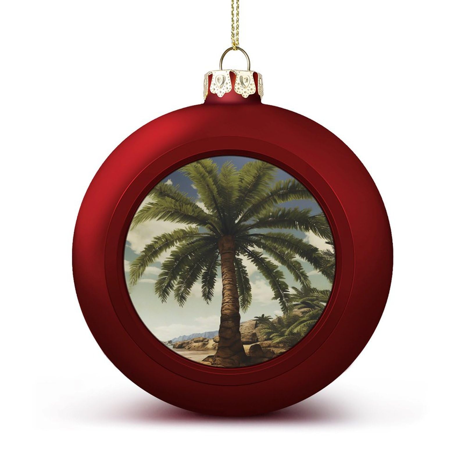 Décorations de Noël tropicales boules rouges sapin palmier 6cm
