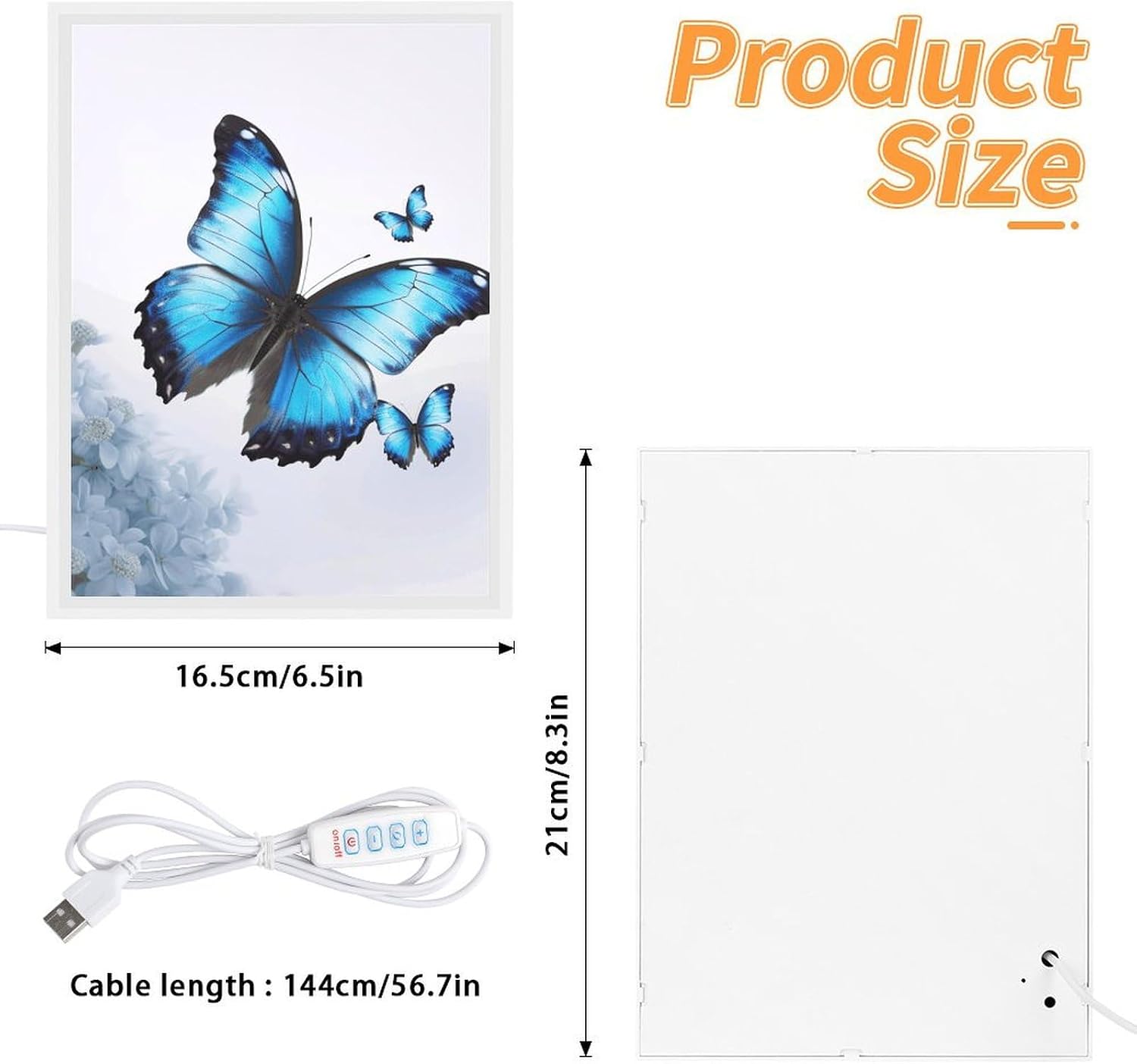 Blue Butterfly Vanity Mirror with Lights Portable Lighted Beauty Mirror Three Color Lighting Modes Dimmable LED Lighted Decoration Desk Mirrors for Vanity Desk Bedroom image 2