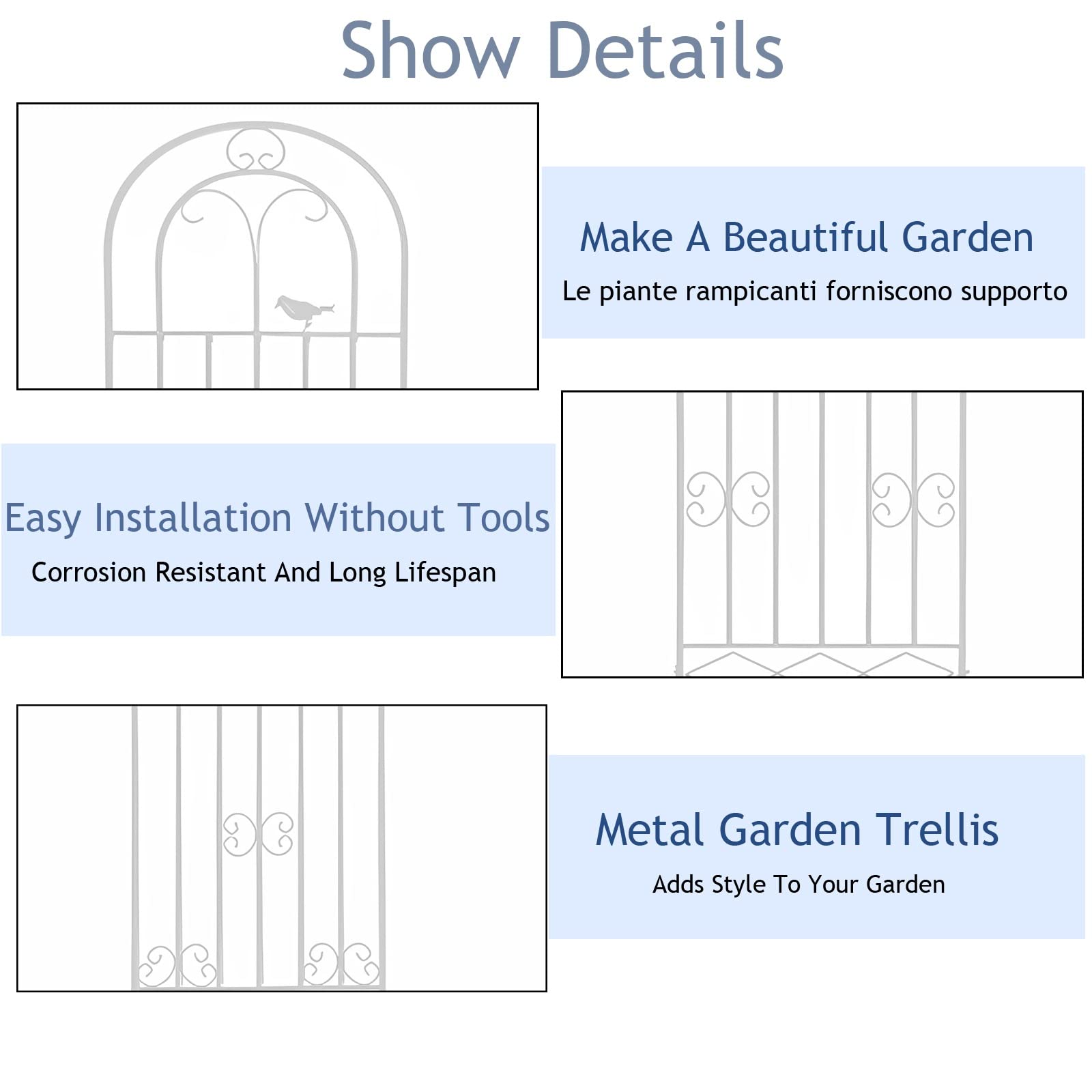 Treillis de jardin en métal blanc pour plantes grimpantes d'intérieur et d'extérieur, panneau décoratif pour fleurs, légumes et fruits, 200 x 50 cm
