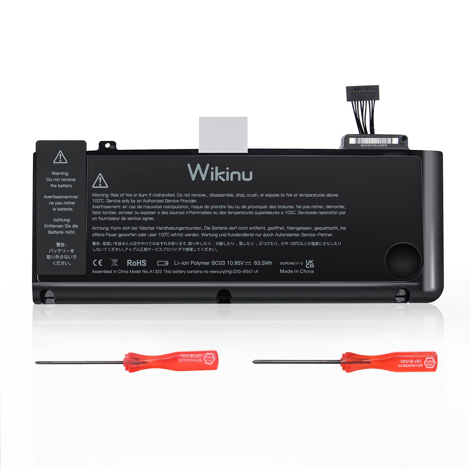 Wikinu A1322 Batteria per MacBook Pro 13 pollici A1278 (metà 2009, metà 2010, inizio 2011, fine 2011, metà 2012) si adatta MD314LL/A MC374LL/A MC700LL/AMB990LL/A MB991LL/A MD101LL/A MD102LL/A