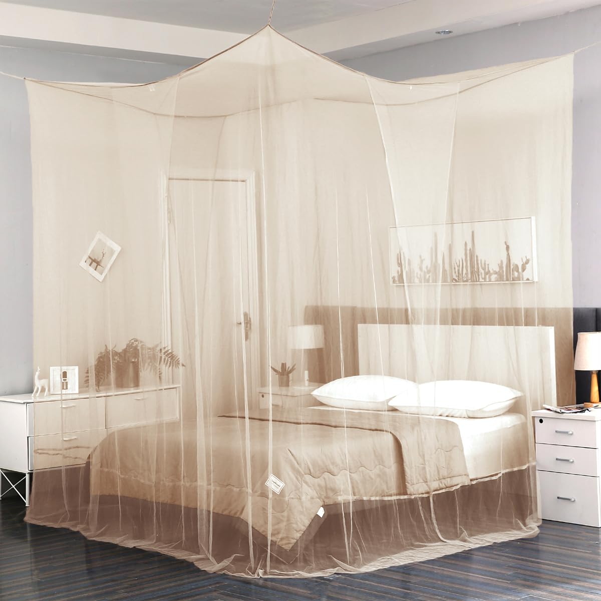 Mengersi Moskitonetz für Betthimmel, vier Eckpfosten, Betthimmel, Bettvorhänge für Doppelbett/Queen-Size-Bett, Bettvorhänge für Terrasse, Innen- und Außenbereich