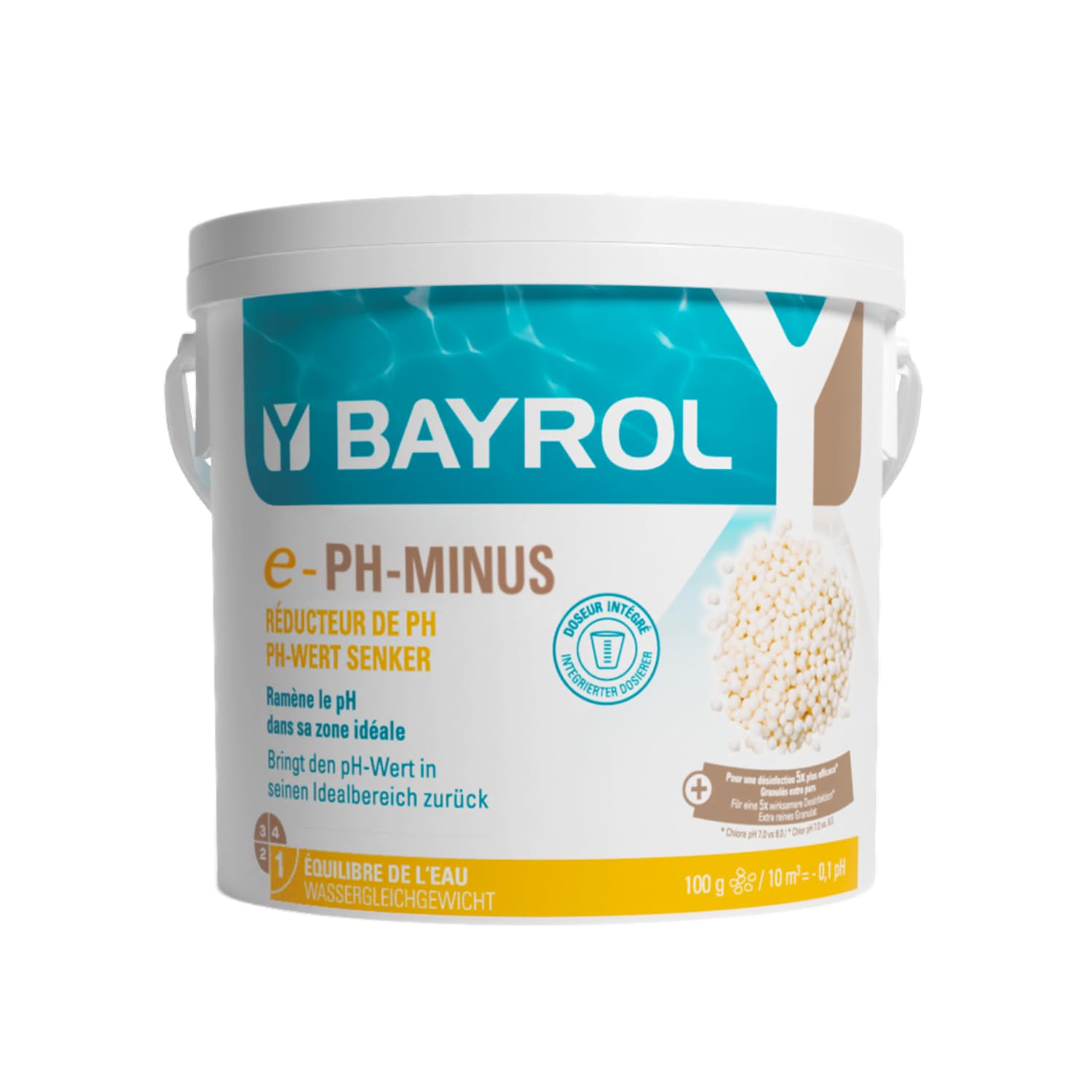 BAYROL e-pH-Minus 6 kg Réducteur de pH Rapide Granulés pH- pour Piscine et Spa Doseur Inclus