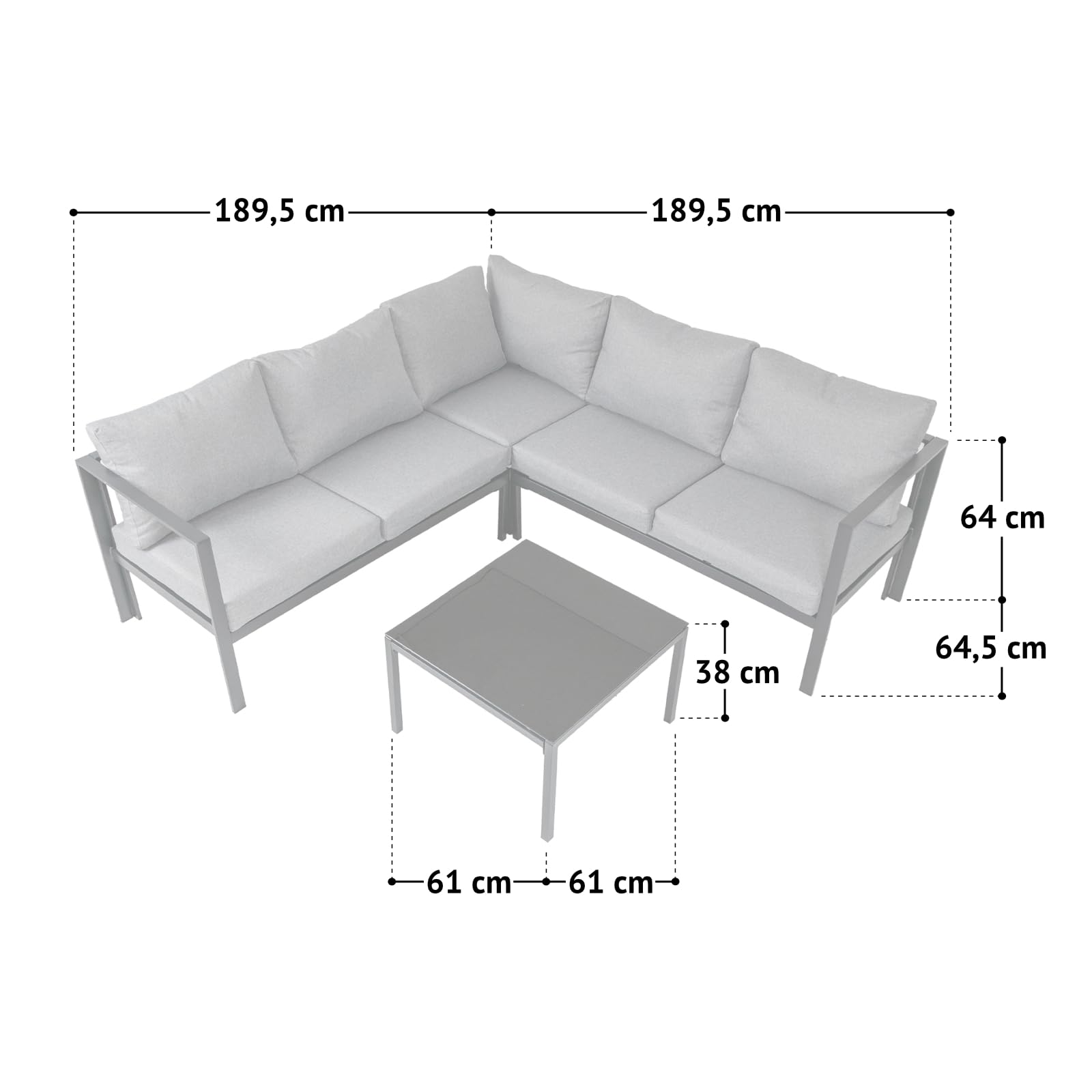 SVITA Missouri Gartenlounge 4-teiliges Outdoor Sofa Set aus verzinktem Stahl Ecklounge mit Tisch & Glasplatte 10cm Kissen für Terrasse Beige