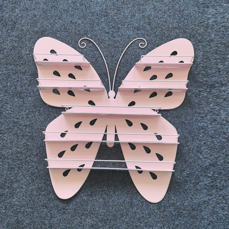 Elegante Expositor De Esmaltes De UñAs, Expositor De Pared con Forma De Mariposa, Organizador De Metal para Aceites Esenciales Y Esmaltes De UñAs, para SalóN En Casa,Rosado