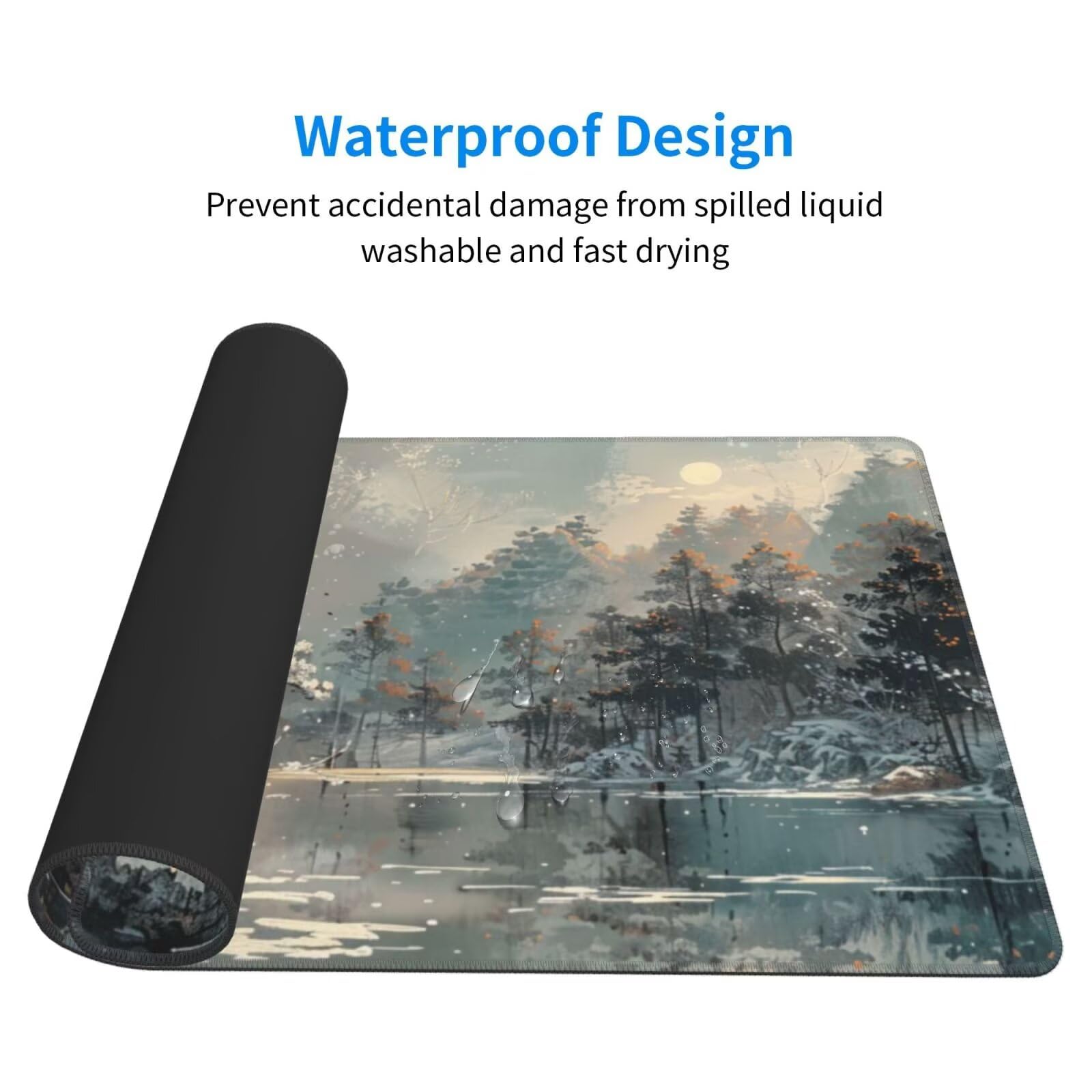 Alfombrilla de Ratón Gaming Grande XXL 1200x600x4mm con Bordes Cosidos Tela Micro Tejido, Base de Goma Antideslizante y Mouse Pad, para Teclado Jugadores Escritorio PC, Oficina Árbol en la Nieve Y5713