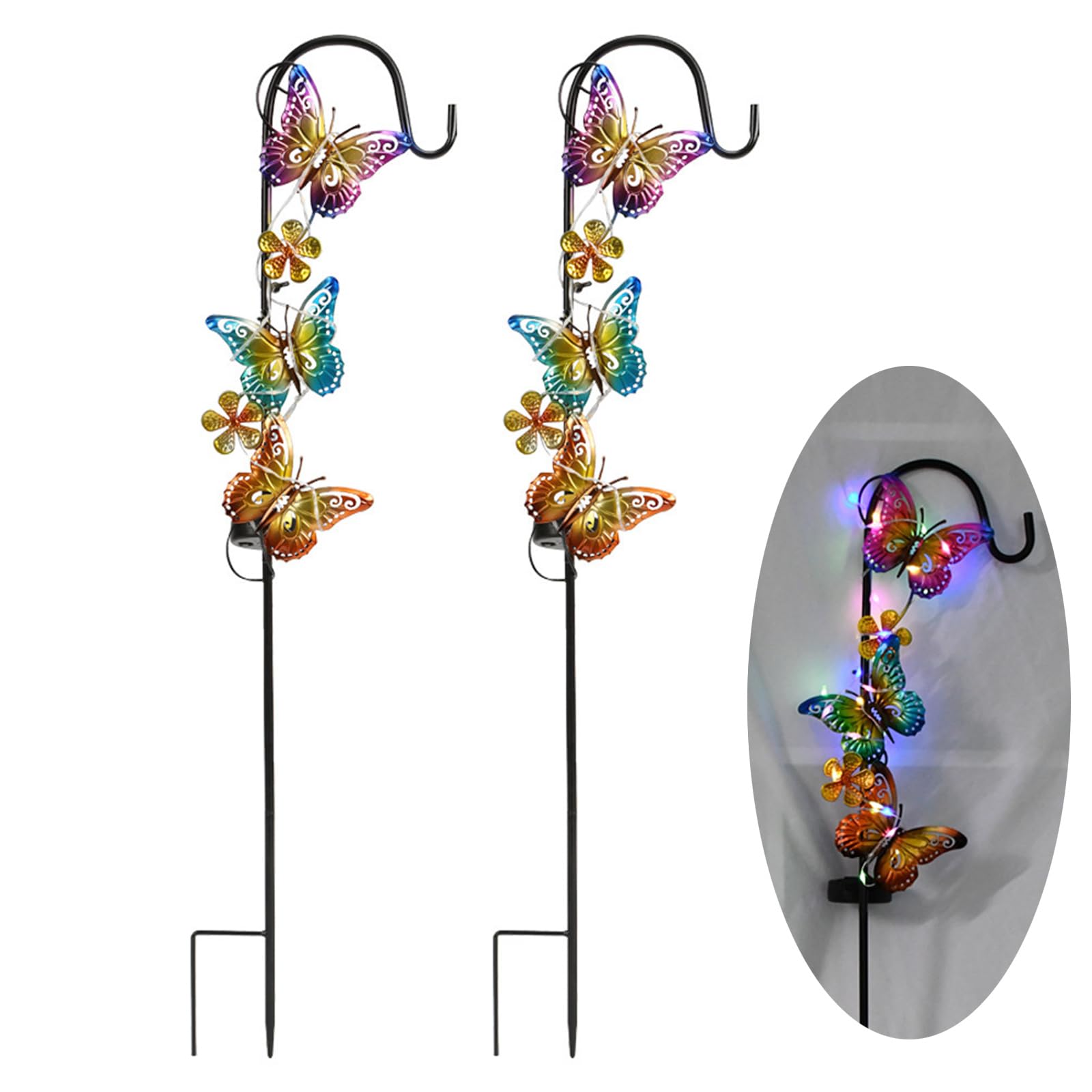 Cordore Solar Lights Outdoor Garden Decor Iron Butterfly Lawn Lamp Garden Decor Outdoor Waterproof Magical Outside Swaying Lights (Colorful Light)