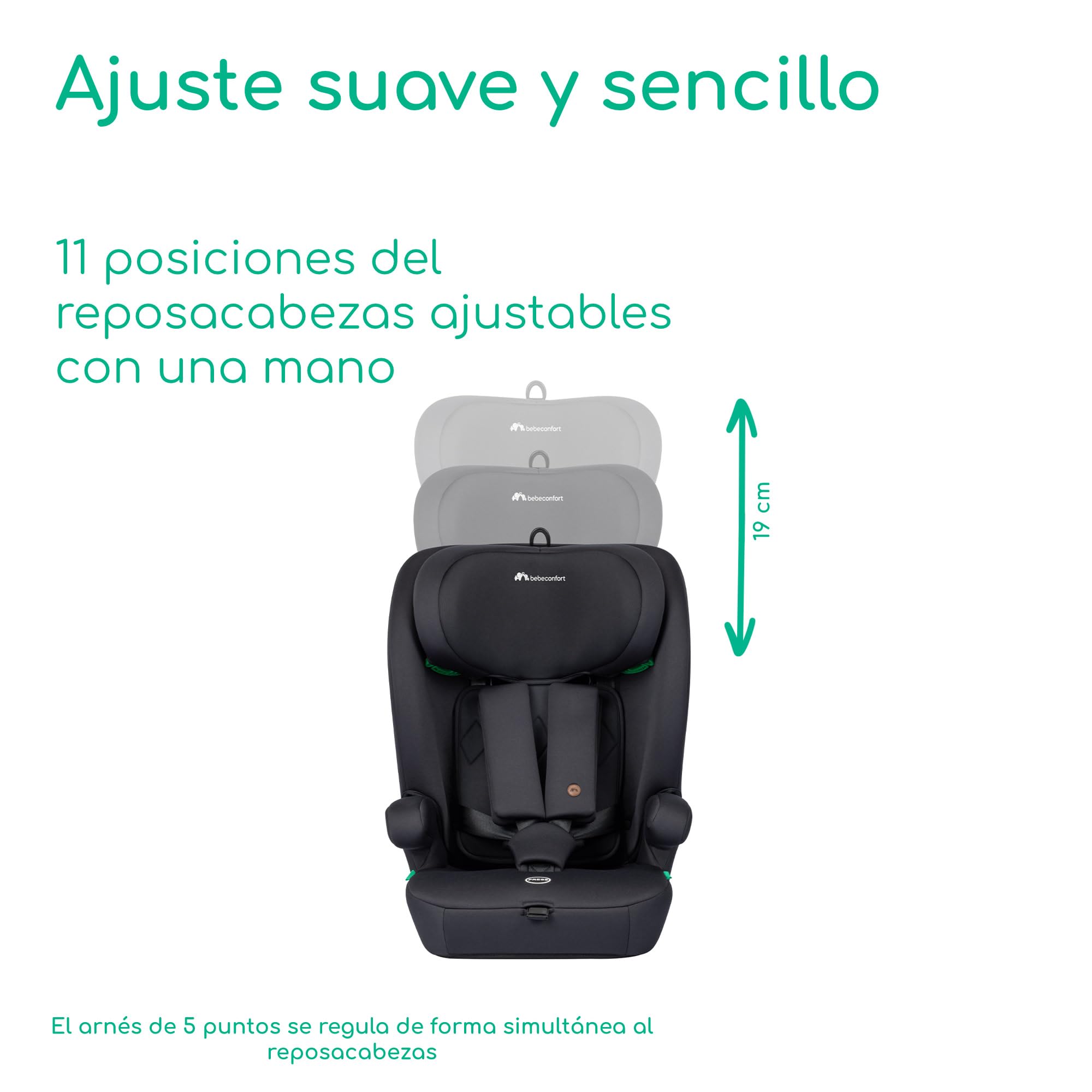 Bebeconfort Ever i-Safe, Alzador Coche Niño, De 15 Meses a 12 Años, 76-150 cm, Silla Coche Evolutiva, Seguridad R129, Protección frente a Impactos Laterales, 11 Posiciones Reposacabezas, Full Black