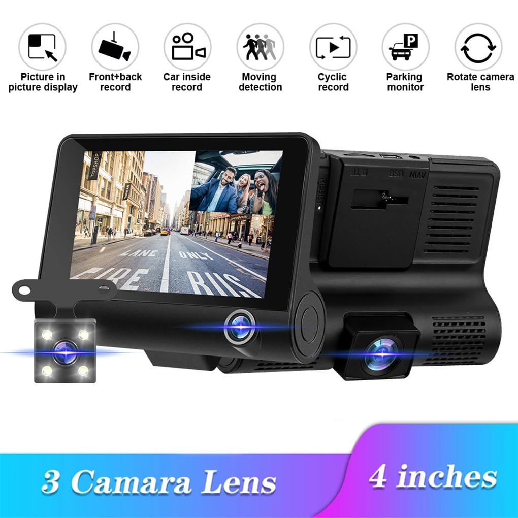 Telecamera da cruscotto HD con doppia registrazione, telecamera anteriore più interna con luci LED, da cruscotto ABS anteriore e posteriore, Tre record+wifi